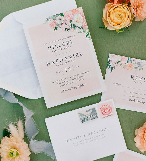 Pale Blush Florals Wedding Invitation