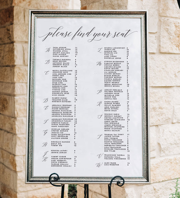 Classic Calligraphy Seating Chart