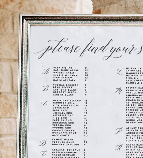 Classic Calligraphy Seating Chart