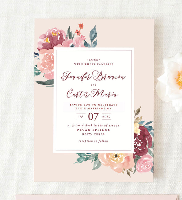 Blushed Floral Wedding Invitation