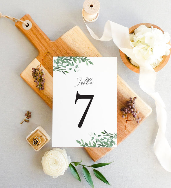 Simple Greenery Table Number