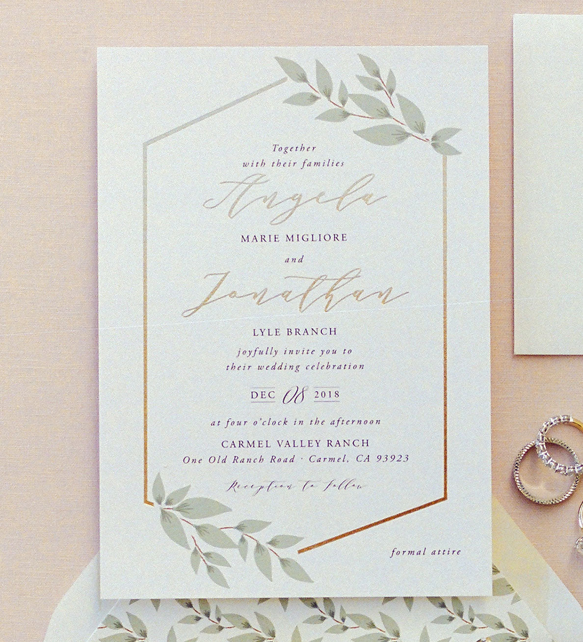 Geometric Leaves Wedding Invitation