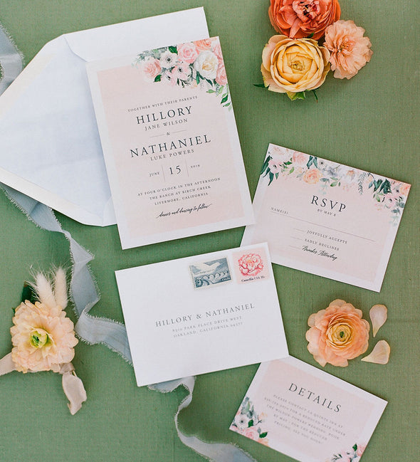 Pale Blush Florals Wedding Invitation