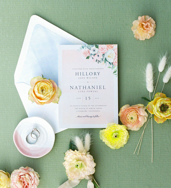 Pale Blush Florals Wedding Invitation