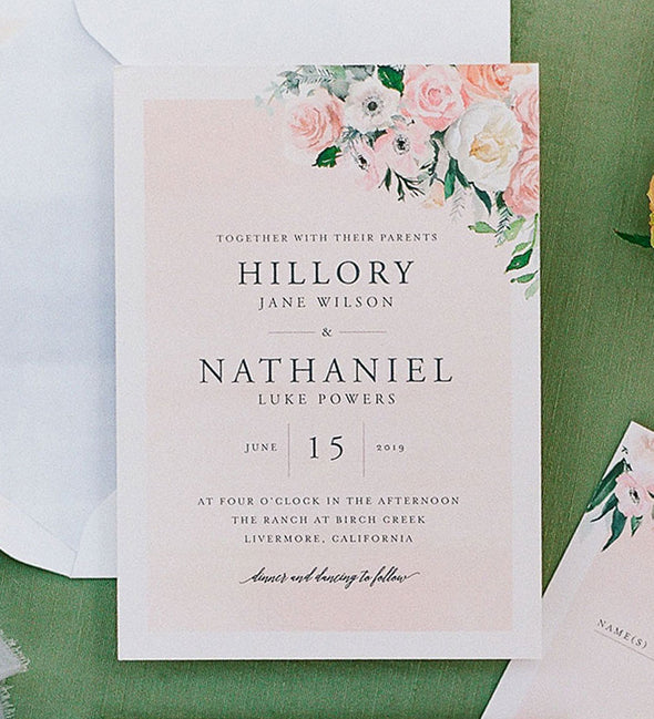 Pale Blush Florals Wedding Invitation